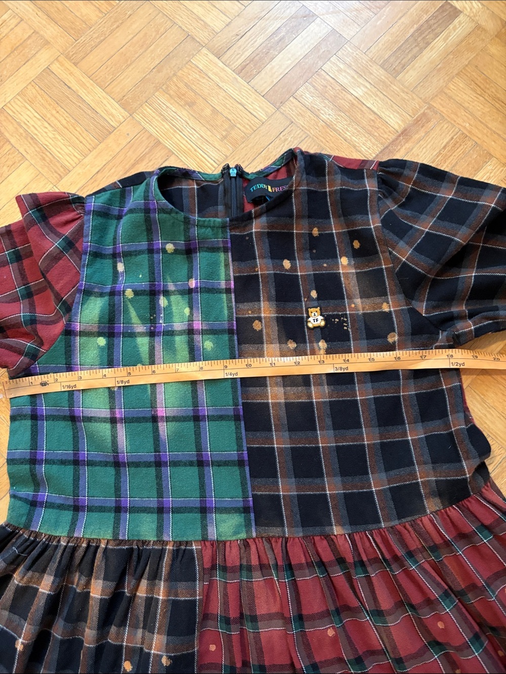 Tedddy Fresh Patchwork Plaid Midi Dress with Mixed Tartan Panels. NWOT